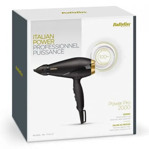 BaByliss 6704E Power Pro Hair Dryer 2000 Watt - Black/Gold - علبة مفتوحة