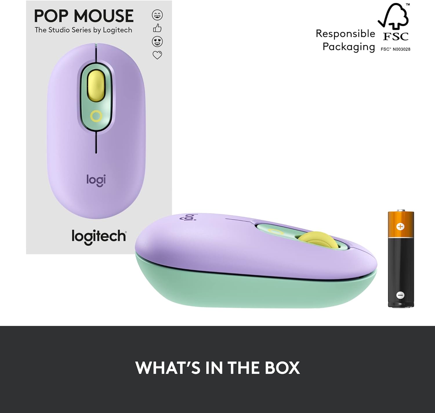 Logitech POP Mouse, Wireless Mouse with Customisable Emojis, SilentTouch, Bluetooth - علبة مفتوحة