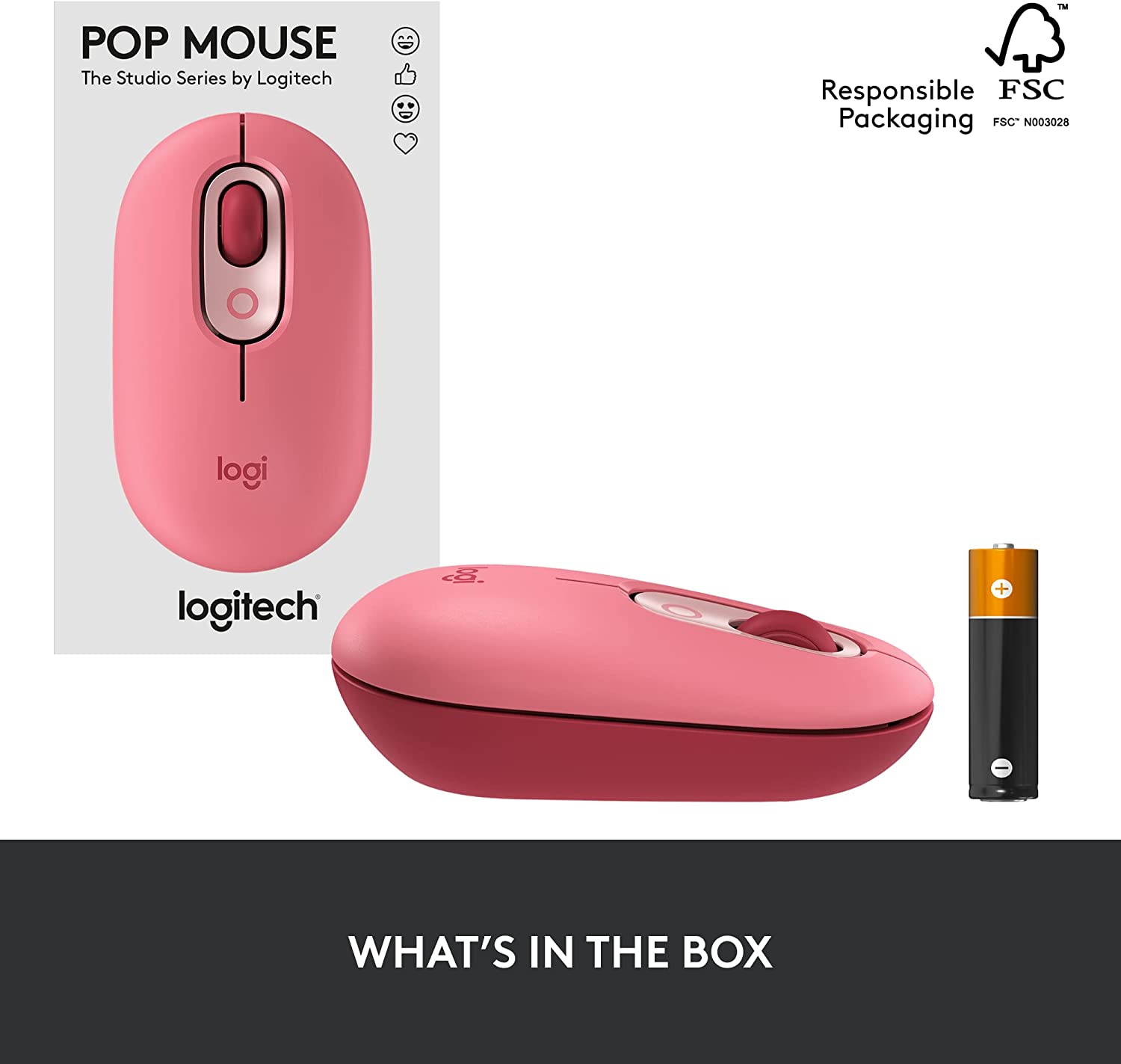 Logitech POP Mouse, Wireless Mouse with Customisable Emojis - علبة مفتوحة