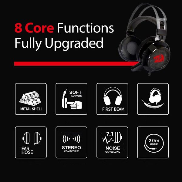 Redragon H301 SIREN2 7.1 Channel Surround Stereo Gaming Headset, Noise-Cancelling Microphone, RGB Lighting, Comfortable Ear Cushions