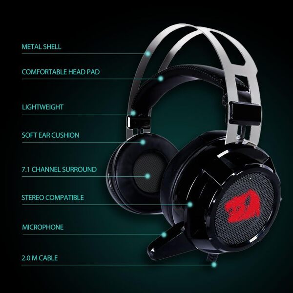 Redragon H301 SIREN2 7.1 Channel Surround Stereo Gaming Headset, Noise-Cancelling Microphone, RGB Lighting, Comfortable Ear Cushions