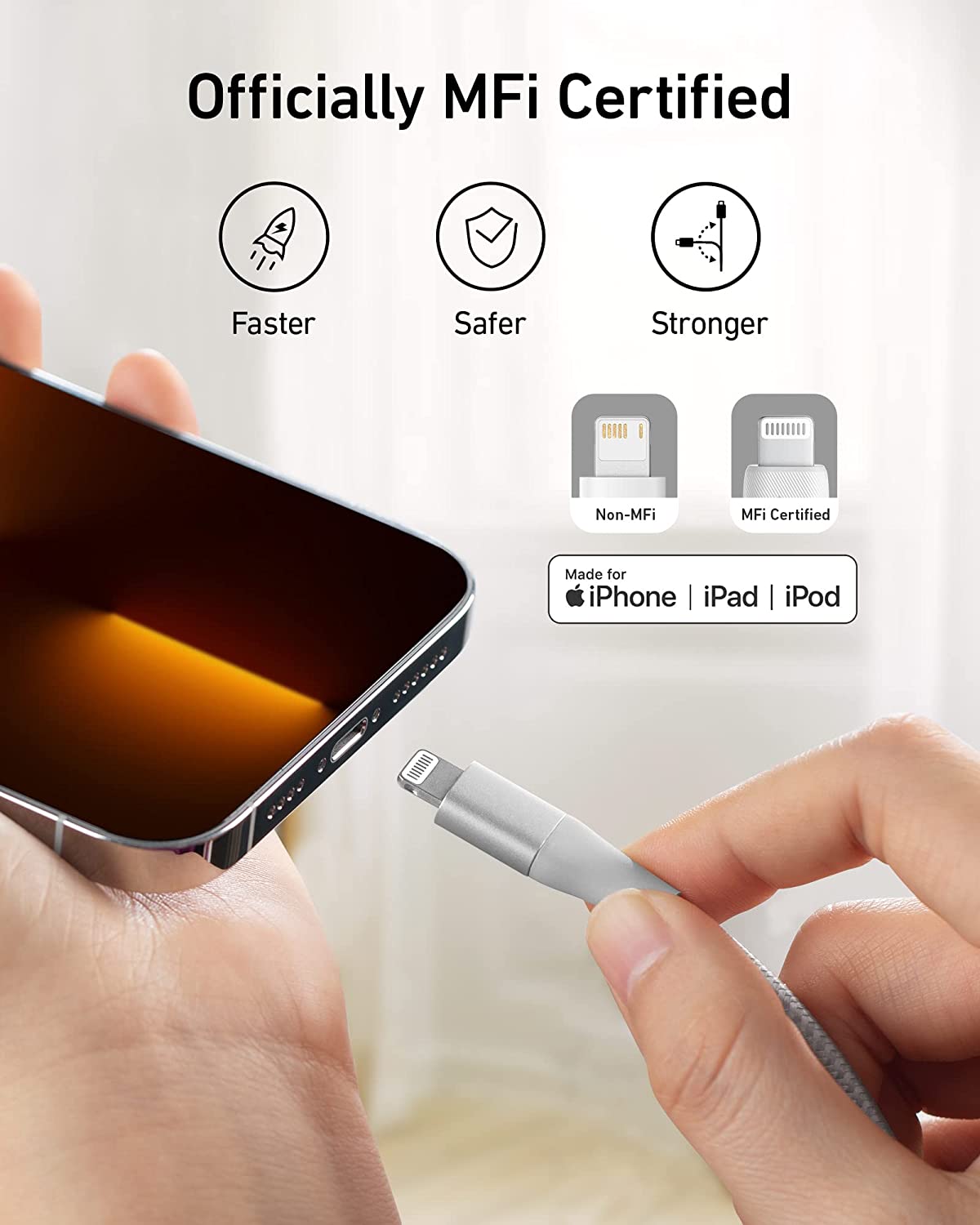 أنكر PowerLine+ II USB-A مع موصل Lightning بطول 3 أقدام/0.9 متر A8452H43 - فضي 