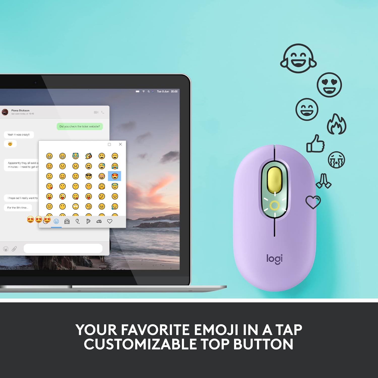 Logitech POP Mouse, Wireless Mouse with Customisable Emojis, SilentTouch, Bluetooth - علبة مفتوحة