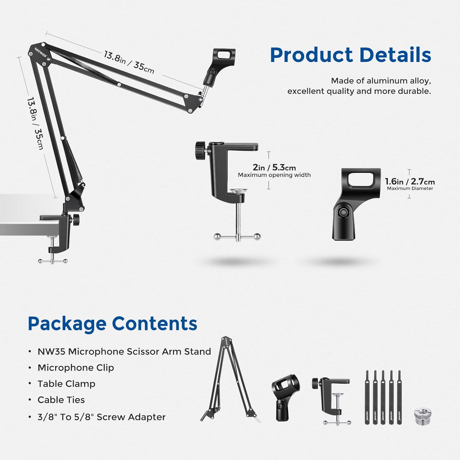 Neewer Microphone Arm Stand - Suspension Boom Scissor Mic Arm with 3/8