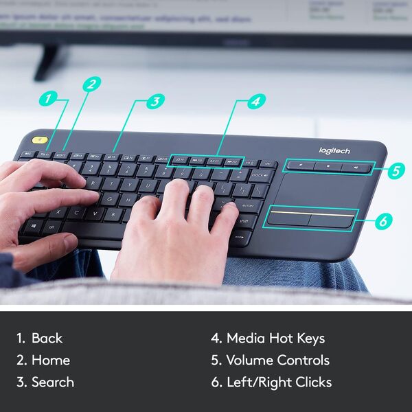 Logitech Keyboard Touch Media K400 Plus Wireless Bluetooth & UNIFY - حالة