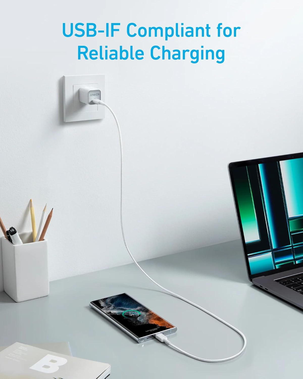 Anker 322 USB-A To USB-C 60W 90cm Cable White - علبة مفتوحة