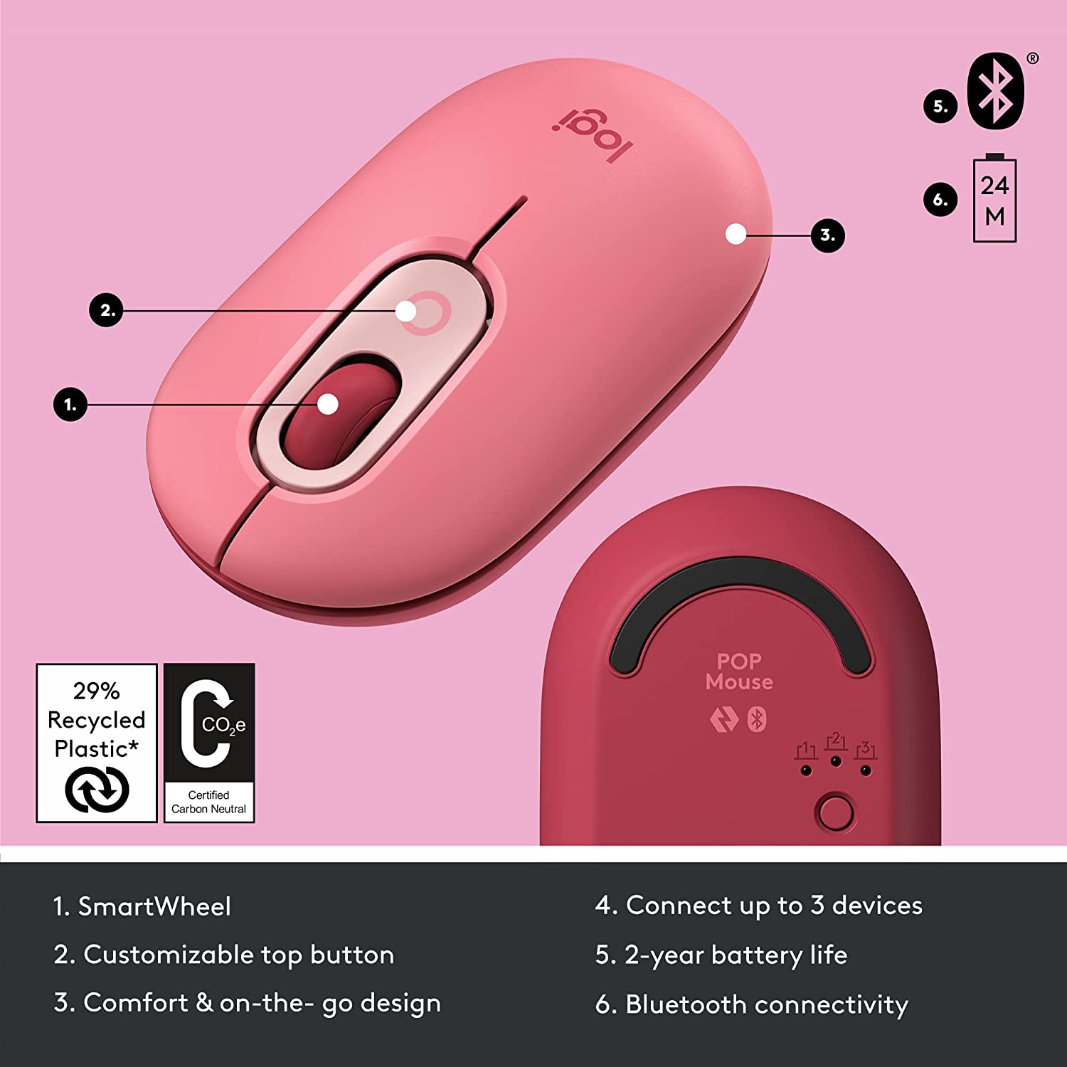 Logitech POP Wireless Mouse, Customizable Emojis, Compact Design, Silent Clicks