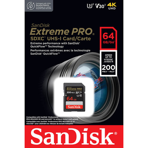 SanDisk 64GB Extreme PRO SDXC UHS-I Card Speed UP TO 200MB/s - علبة مفتوحة