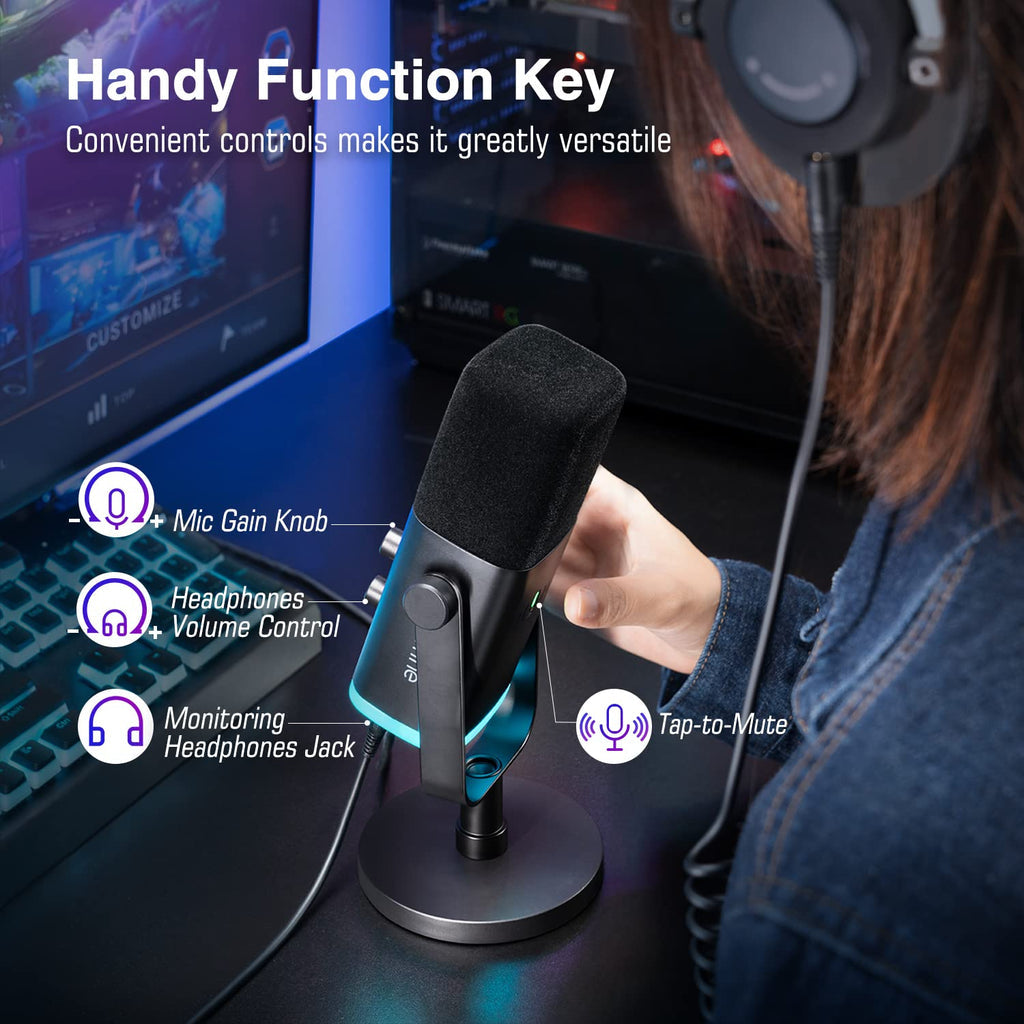 FIFINE AmpliGame AM8 RGB USB/XLR Dynamic Microphone with Touch-Mute, I/O Controls, and Live Monitoring for Streaming - Rebuy-Box