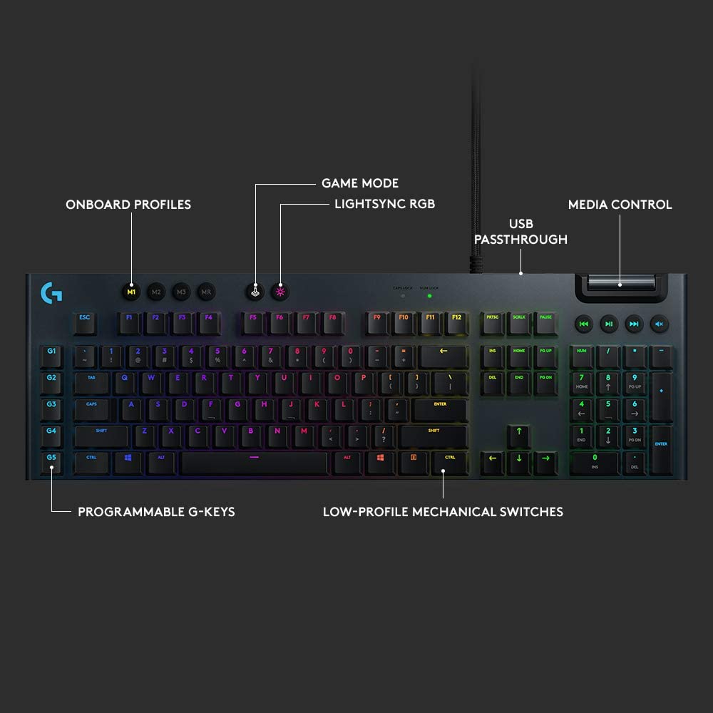 لوحة مفاتيح الألعاب الميكانيكية Logitech G815 RGB Carbon GL Tactile - متوسطة الحجم