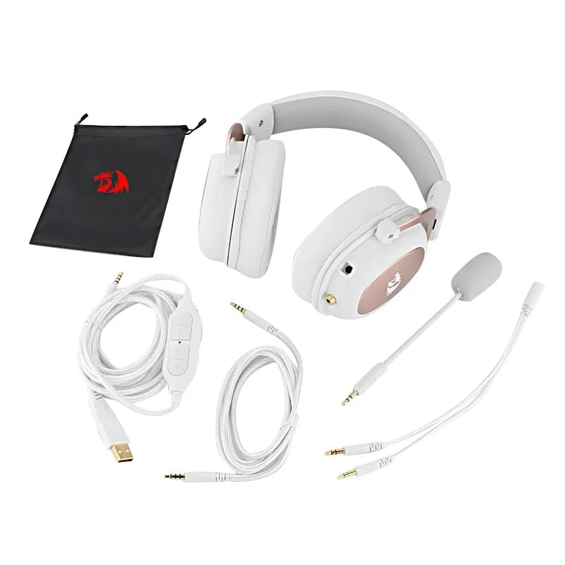 Redragon H510 Zeus 2 Gaming Headset, 7.1 Surround Sound, Detachable Noise-Cancelling Microphone, Memory Foam Ear Cushions, White – Multi-Platform Compatibility