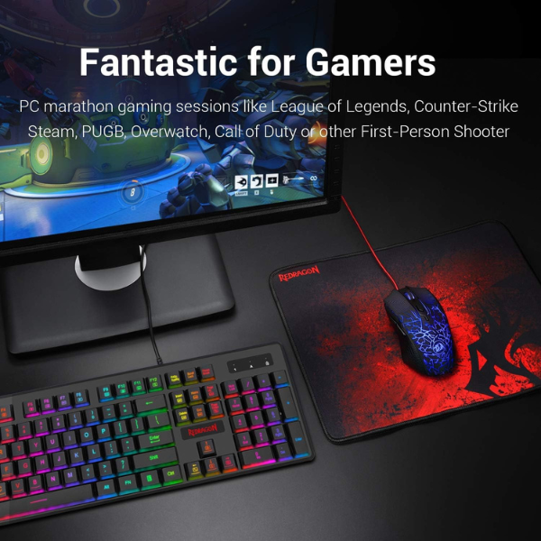 Redragon S107 Keyboard and Mouse Combo, Mechanical Keyboard, RGB Backlighting, Ergonomic Mouse, Programmable Keys