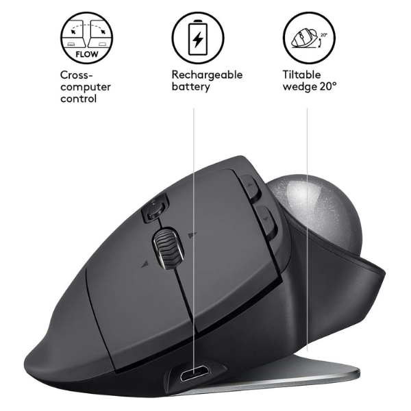 Logitech MX Ergo Advanced Wireless Trackball/Mouse Graphite - علبة مفتوحة