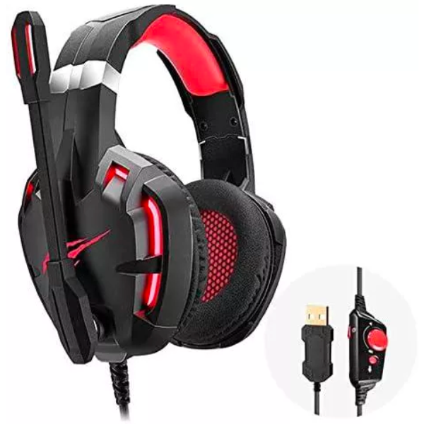 HAVIT GAMENOTE HV-H2001U Gaming Headset, 7.1 Surround Sound, USB Connectivity, Red LED Lighting, Noise-Cancelling Microphone