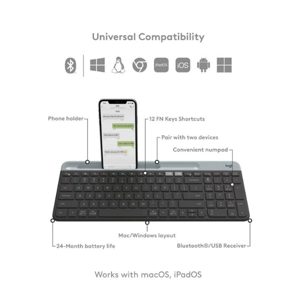 لوحة المفاتيح اللاسلكية Logitech K580 Slim متعددة الأجهزة - سعة 