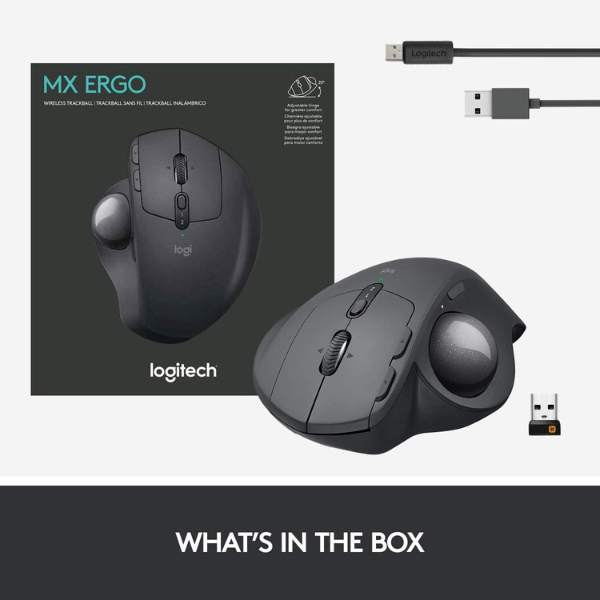 Logitech MX Ergo Advanced Wireless Trackball/Mouse Graphite - علبة واسعة