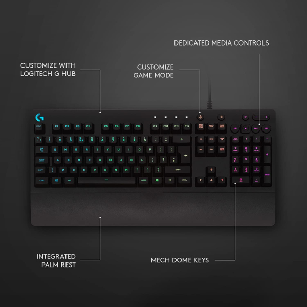 Logitech G213 Prodigy Gaming Keyboard, RGB Backlighting, Membrane Switches, Dedicated Media Controls, Spill-Resistant Design