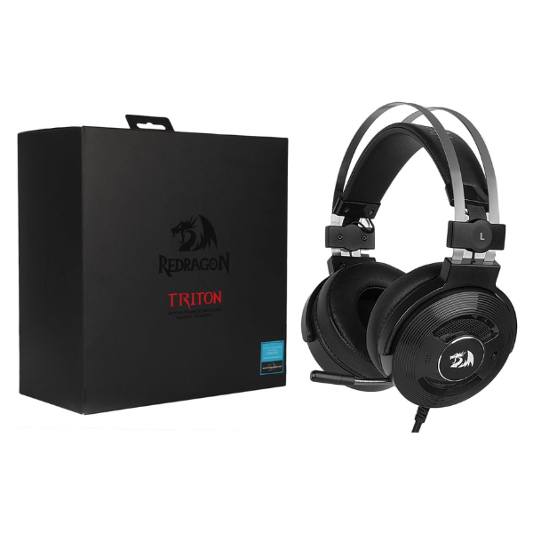 Redragon H991 TRITON Wired Active Noise-Cancelling Gaming Headset, Over-Ear Design, Adjustable Headband, Comfortable Ear Cushions - علبة مفتوحة