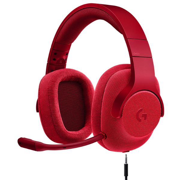 Logitech G433 Surround Wired Gaming Headset, 7.1 Surround Sound, Red, DTS Headphone , Noise-Cancelling Microphone, Lightweight Design