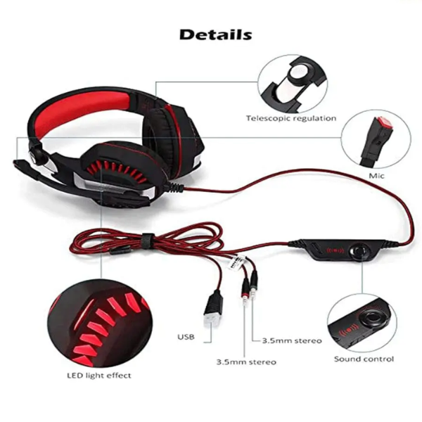 KOTION EACH G2000 PC Gaming Headset, 3.5mm Jack, Noise-Cancelling Microphone, Adjustable Headband, LED Lighting