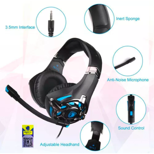 Sades SA-822 Wired Gaming Headset with Microphone, Surround Sound, Adjustable Headband, Noise-Isolating, Black