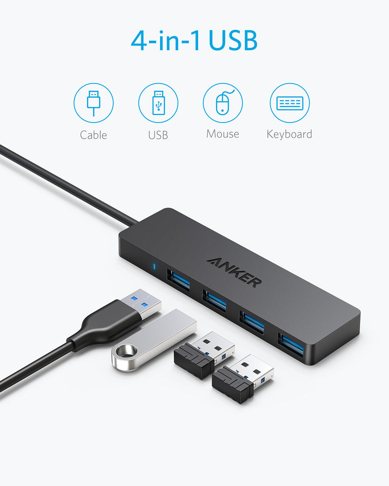 Anker 4 Port Slim USB 3.0 HUB With 20cm cable A7530011 - علبة مفتوحة