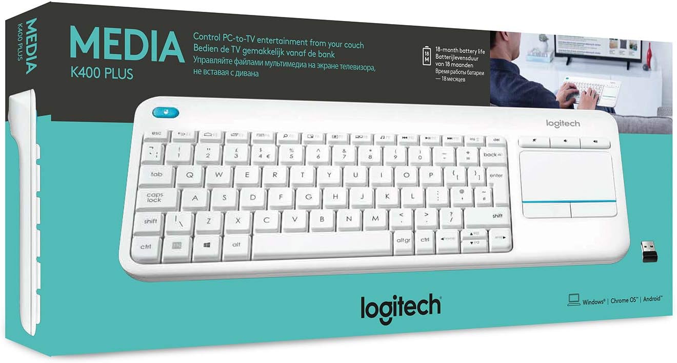 Logitech Keyboard Touch Media K400 Plus White Wireless Bluetooth & UNIFY White- علبة مفتوحة