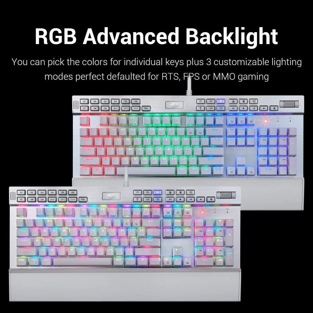 Redragon K550W Yama RGB Mechanical Gaming Keyboard, 131 Keys, RGB LED Backlighting, Programmable Macros, Brown Switches, White